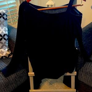 Solid black long sleeve top with cold shoulder sleeve